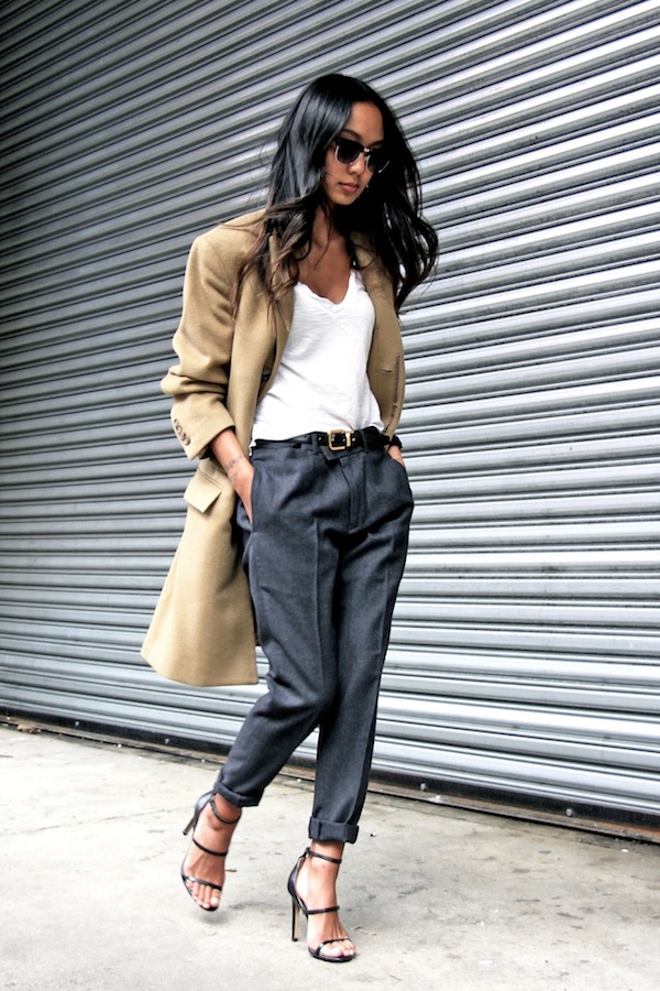 Le-Fashion-Blog-Fall-Work-Style-Office-Look-Camel-Blazer-White-Tee-Leather-Belt-Grey-Trousers-Strappy-Buckled-Heeled-Sandals-Via-Linh-Niller